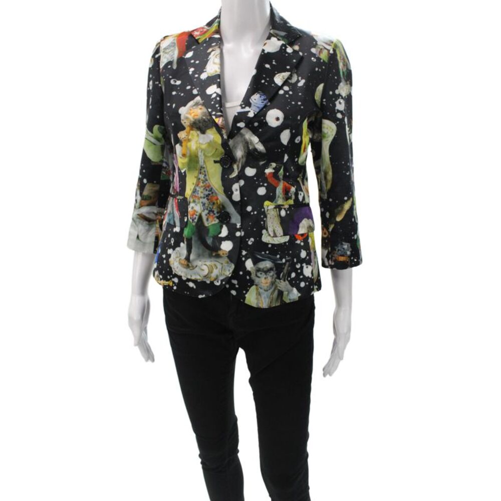 Libertine Women Basic Jacket Black Polka Dot Polyester 3/4 Sleeve Button Size S